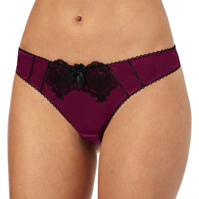 Reger by Janet Reger Dark red lace trim satin thong